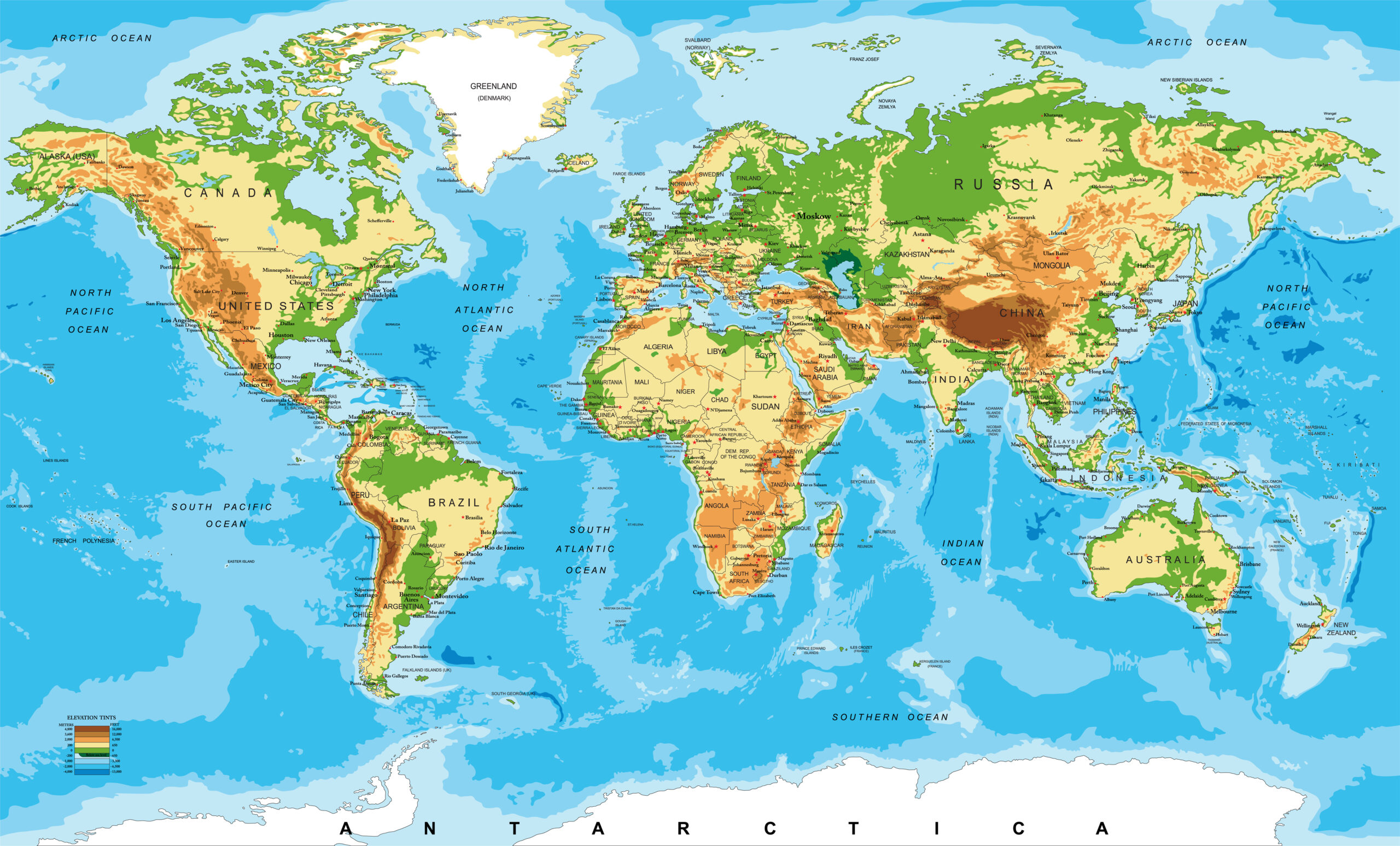 mappa fisica mondo