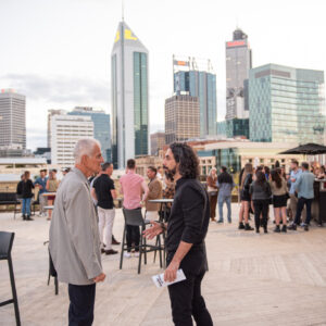 Andrea con musicista Gabriele Camapani al Ruftop Party